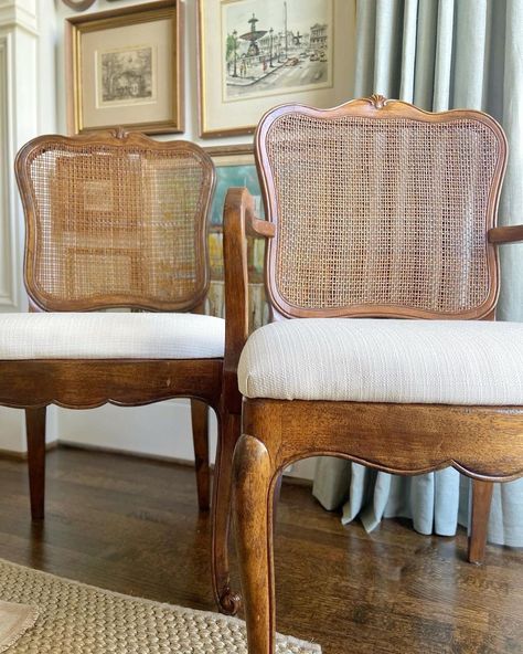 Vintage Rattan Dining Chairs, Black Cane Back Dining Chairs, Cain Back Dining Chairs, French Cane Chairs, Rattan Back Dining Chair, French Provincial Chairs, French Provincial Dining Table, Dining Chairs Leather Seat, Cane Back Dining Chairs