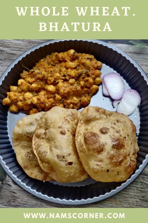 whole_wheat_bhatura - 226379426_917587808820497_5248348082465989014_n Bhatura Recipe, Wheat Recipes, Flatbread Recipes, Flat Bread, North India, White Flour, Weekend Brunch, Whole Wheat Flour, Wheat Flour