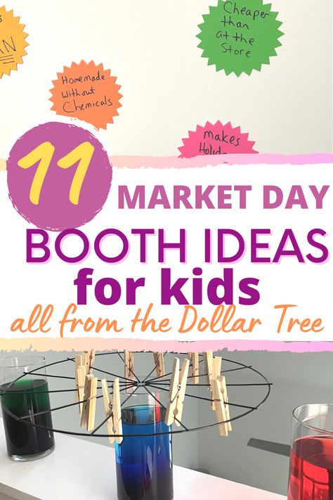 Market Day Booth Ideas for kids - from the Dollar Tree!!! I love that. It's too expensive otherwise, after creating the product, to figure out marketing it and packaging it and the booth details. Great ideas for market day stalls, booths, tables, etc. Barter Faire Ideas, Fun Booth Ideas, Classroom Market Day Ideas, Involvement Fair Table Ideas, Cute Stall Ideas, Resource Fair Table Ideas, Market Day Stall Ideas, School Fair Booth Ideas, Kids Business Fair Ideas