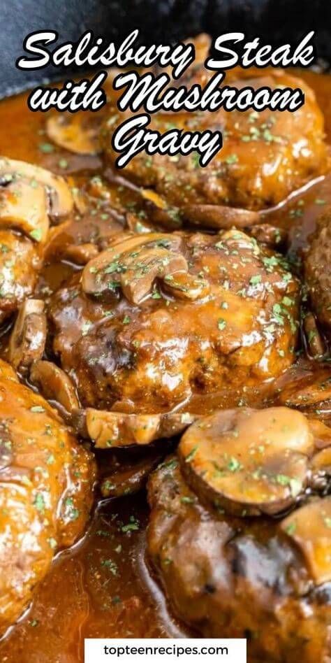 Salisbury Steak with Mushroom Gravy - Top Recipes Gravey Recipe, Best Salisbury Steak Recipe, Salisbury Steak With Mushroom Gravy, Steak With Mushroom Gravy, Beef Meatloaf Recipes, How To Cook Hamburgers, Hamburger Steak And Gravy, Hamburger Gravy, Homemade Salisbury Steak