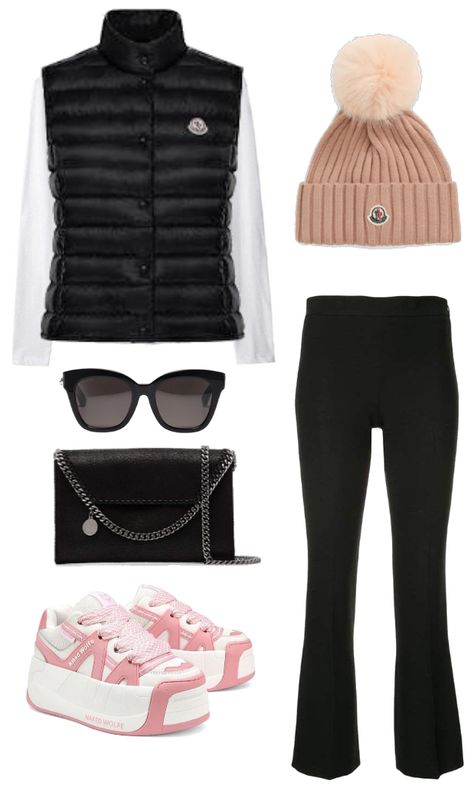 Wishlist 47/?? Moncler Pom Beanie outfit ideas | Pom Beanie Outfit, Beanie Outfit Ideas, Pom Pom Beanie Outfit, Moncler Vest, Black Square Sunglasses, Beanie Outfit, Casual Sporty, Outfit Maker, Outfit Shoplook