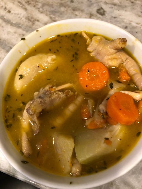 Jamaican Chicken Soup Recipe, Carribean Chicken Soup, Jamaican Chicken Foot Soup Recipe, Chicken Foot Soup, Caribbean Soup, Brown Chicken Stew Jamaican, Brown Stew Chicken Jamaican, Nigeria Celebrities, Jamaican Soup