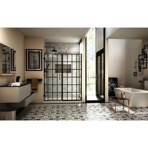 Sale $674.13 ...DreamLine Unidoor Toulon 58-58 1/2 in. W x 72 in. H Frameless Hinged Shower Door in Satin Black-SHDR-2458720-89 - The Home Depot Hinged Shower Door, Shower Door Designs, Black Shower Doors, Frameless Hinged Shower Door, Shower Door Installation, Modern Market, Master Shower, Tub Doors, Frameless Shower Doors