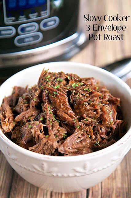 Slow Cooker 3-Envelope Pot Roast 3 Envelope Pot Roast, Beef Roast Crock Pot, Pot Roast Recipe, Slow Cooker Roast, Crockpot Roast, Pot Roast Slow Cooker, Plain Chicken, Brown Gravy, Roast Recipe