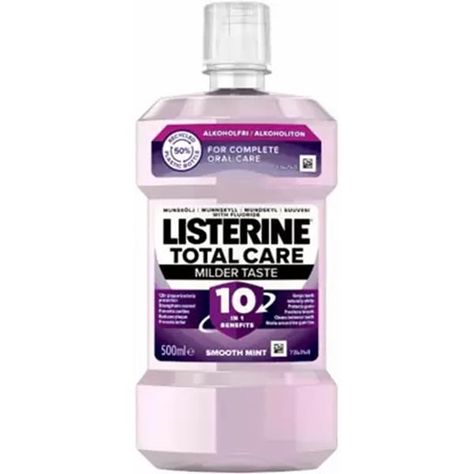 Listerine Total Care Milder Taste Mouthwash (500ml) Listerine Total Care Mild Taste is an alcohol-free fluoride mouthwash in a fresh mint flavor to improve oral health by helping to prevent cavities, strengthen teeth, and leave a refreshing, clean feeling. It is a 6-in-1 benefits mouthwash that offers six dental hygiene benefits to remove 99.9% of germs that cause bad breath, gum problems, and plaque. Features: Alcohol-free fluoride mouthwash that helps remove 99.9% of germs that cause bad... Uses For Listerine, Strengthen Teeth, Holistic Health Remedies, Healthy Morning Routine, How To Prevent Cavities, Healthy Lifestyle Habits, Natural Therapy, Keeping Healthy, Good Mental Health