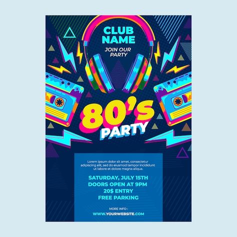 80s Invitation Template Free, 80s Party Invitations, 90s Party Flyer, 80s Party Outfits Couples, Disco Theme Parties, 80s Party Outfits, Photoshop Flyer, Disco Theme, Party Flyer Template