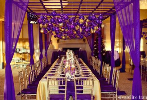 Purple-and-Gold-Wedding-Theme  when i first saw the colour combo on Daffy Duck on the Space Jam movie, i tot the combo was a bit off. now to me, gold and purple do compliment each other. so pretty! Purple And Gold Decorations, Lila Party, Purple Wedding Decorations, Purple And Gold Wedding, Gold Decorations, Purple Wedding Theme, Purple Theme, Wedding Purple, African American Weddings