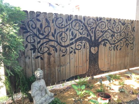 DIY Garden Fence Wall Art Ideas Decorative Fences Ideas Creative, Painted Privacy Fence Ideas, Outdoor Painting Ideas, Fence Murals, Painted Fences, Murals Ideas, Painted Fence, Fence Painting, Flower Fence