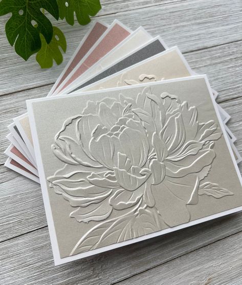 Handmade Note Card Set: **embossed note cards with envelopes  There are 3 set of cards to choose from:  Set 1 - Four Cards (White Cards) Set 2 - Five Color Cards (Silver, Gray, Rose Gold, Pink, & Champagne) Set 3 - Six Cards (Silver, Gray, Rose Gold, Pink, Champagne, & White) These A2 card measures approx. 4.25 x 5.5 inches & it comes with blank envelopes.  Cards are embossed on 65lb shimmer papers and made with 110lb card base. The inside of the cards is left blank for your own personal message Embossed Cards Handmade, Designer Paper Cards, Pink Peppermint, Card Embossing, Sympathy Cards Handmade, Hand Painted Card, White Cards, Hello Cards, Paint Cards