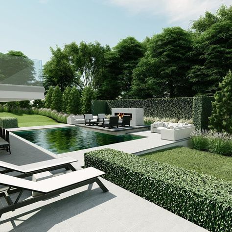 Playing with different ideas for this sleek and modern space. I thought this turned out cool. . . . . #landscapestyles… Mid Century Modern Garden, Urban Courtyards, Rustic Country Kitchens, Luxury Green, Diy Garden Fountains, Garden Design Plans, Different Ideas, Modern Backyard, Garden Landscape Design