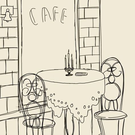 Cafe Table Illustration, Vintage Cafe Illustration, Cute Cafe Illustration, Aesthetic Icons Drawing, Cafe Drawing Aesthetic, Cafe Illustration Drawing, Cafe Art Illustration, Café Drawing, Cute Cafe Drawing