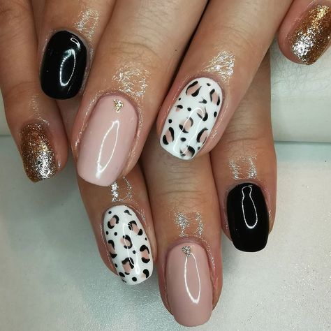 Magpie Nail Designs, Black And Nude Nails, Cheetah Nails, Leopard Print Nails, Nude Nail, Print Nails, Cute Gel Nails, Gorgeous Nails, Magpie