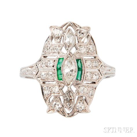 Art Deco Platinum and Diamond Ring. | Lot 154 | Auction 3015B | Sold for $1,353 Art Deco Jewelry 1920s, Diamond Birthstone, Platinum Diamond Rings, Wedding Anniversary Rings, Gold Filigree, Deco Jewelry, Art Deco Diamond, Filigree Ring, Art Deco Ring