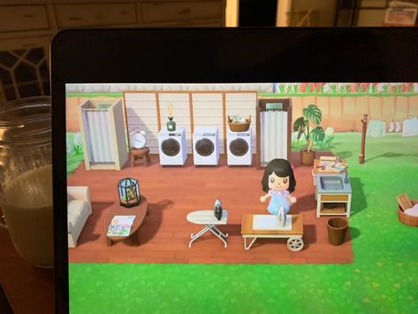 Animal Crossing Laundry Mat, Acnh Laundry Mat, Acnh Laundry, Laundromat Ideas, Laundry Mat, Acnh Ideas, Acnh Inspo, Island Ideas, Animal Crossing Game