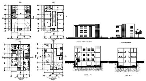 4 Storey Apartment Building Floor Plan, Building Floor Plan, Sectional Elevation, Section Plan, Architecture Layout, Corporate Building, 3d Architect, Building Elevation, Office Plan