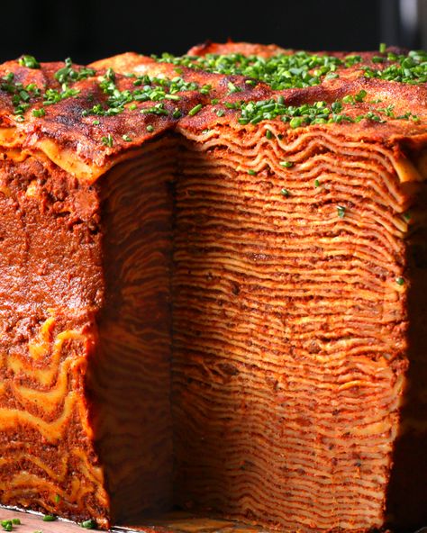 100-Layer Lasagna Recipe by Tasty Layer Lasagna, Tabbouleh Salad, Chicken Lasagna, Steak Frites, Strip Steak, No Noodle Lasagna, Fresh Chives, Lasagna Recipe, Ultimate Comfort Food