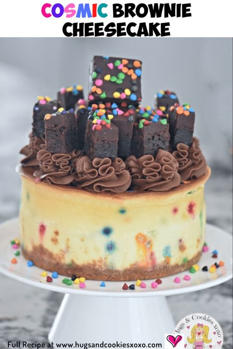 Cosmic Brownie Cheesecake, Birthday Cheesecake Recipes, Butterfinger Cheesecake, Birthday Cheesecake, Cheesecake Frosting, Cosmic Brownies, Brownie Cheesecake, Homemade Recipes Dessert, Brownie Ingredients