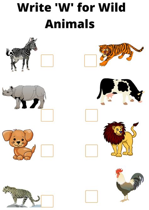 Animals Kindergarten, Kindergarten Pictures, Worksheet For Kindergarten, Worksheets For Class 1, Animal Activities For Kids, Animal Lessons, Tissue Paper Flowers Diy, Animal Worksheets, Tracing Worksheets Preschool