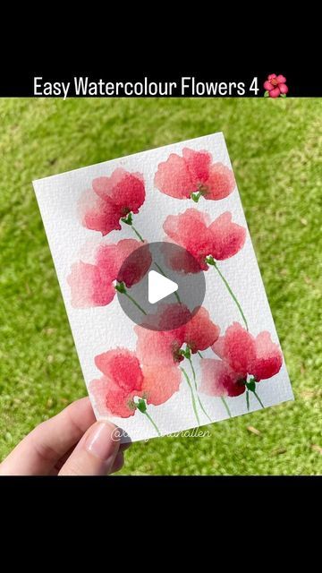 Doodle Flower Art, Watercolor Flower Art For Beginners, Watercolor Poppies Tutorial, Watercolor Greeting Cards Diy, Thank You Watercolor, Thank You Art, Watercolor Thank You Cards Diy, Easy Watercolor Flowers For Beginners, Watercolour Flowers Simple