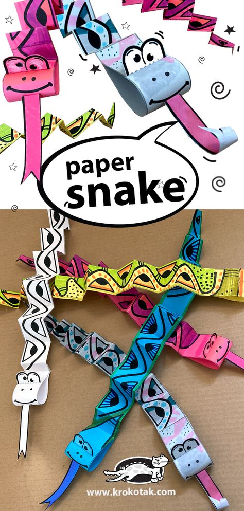 Snakes For Kids, Paper Snake, Snake Craft, Snake Crafts, Animal Lessons, April Crafts, Kindergarten Art Projects, Summer Camp Crafts, Koh Lanta