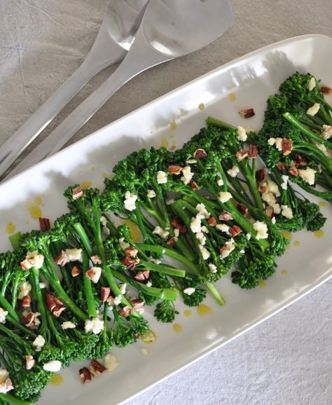 Broccolini, Feta and Roasted Pecan Side Dish Broccolini Salad Recipe, Brocolini Recipes, Broccolini Recipe, Dinner Board, Feta Recipe, Roasted Broccolini, Pecan Salad, Feta Recipes, Green Bean Salads