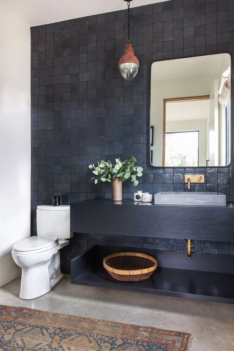 Moroccan Terracotta, Tile Zellige, Black Countertop, Black Houses, Terracotta Tile, Glazed Terracotta, Bath Inspiration, Cle Tile, Gray Bathroom