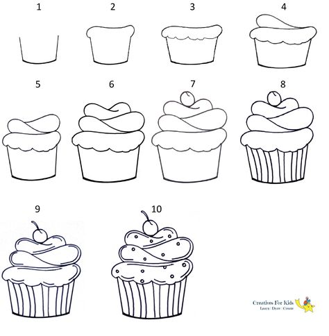 How to Draw a Cupcake? - Step-by-Step Tutorial #cupcake Doodle Cupcake, Draw A Cupcake, Cupcake Doodle, Cupcakes Art Drawing, Cupcake Drawing, Cake Drawing, Doodle Art Journals, Cupcake Art, Easy Doodle Art