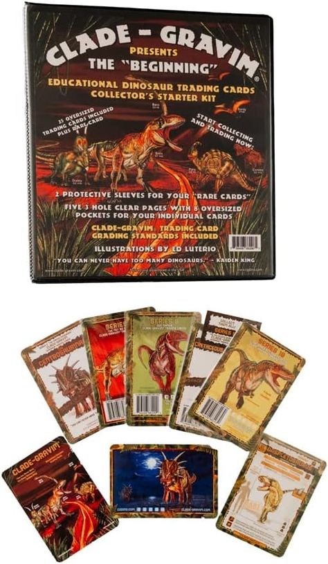 Amazon.com: Clade-Gravim Dinosaur Trading Card Starter Kit - Educational Dinosaur Cards - Dino Collectors Card Starter Kit Album - The Beginning of Dino Collector Cards - (Version 2) : Toys & Games Dinosaur Cards, Collector Cards, Trading Card, Starter Kit, The Collector, The Beginning, Trading Cards, Toys Games, Education