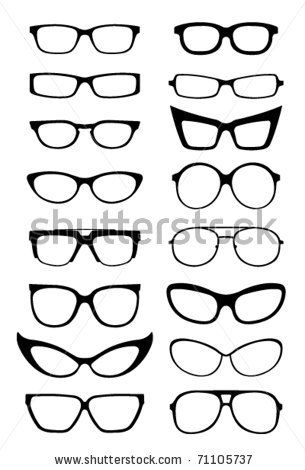 Glasses and Sunglasses silhouettes - stock vector Librarian Glasses, Royal Icing Transfers, Barbie Dolls Diy, 3d Pen, Silhouette Portrait, Digital Stamps, Drawing Tips, Diy Doll, 3d Print