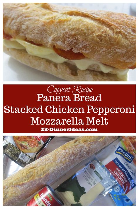 Chicken Sandwich Recipe | Panera Bread Chicken Pepperoni Mozzarella Melt Panera Inspired Recipes, Panera Sandwiches, Pepperoni Sandwich, Chicken Pepperoni, Deli Meat Recipes, Chicken Breast Sandwich, Pepperoni Chicken, Bread Chicken, Chicken Sandwich Recipe