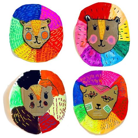 Color Theory Lessons, Special Needs Art, Color Wheel Art Projects, Color Wheel Projects, Lion Craft, Art Classroom Management, Rainbow Lion, First Grade Art, Course Ideas