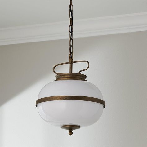 This pendant adds a touch of old-world charm to any room with its ornamental metal details and gracefully rustic chain. The opal glass shade is a striking complement to the timelessly sophisticated design. Great Room Lighting, Kitchen 2024, Ambiance Lighting, Bathroom Pendant, Room Lighting, Chandelier Lamp, Great Room, Old World Charm, Sophisticated Design