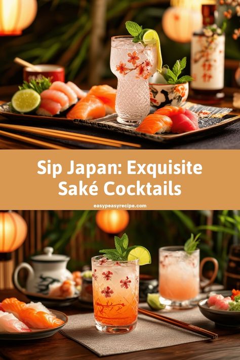 A Japanese-themed setting featuring elegant saké-based cocktails and sushi. Japanese Gin Cocktail, Japanese Cocktails, Sake Cocktail, Easy Zucchini Recipes, Pot Recipes Healthy, Quick Salads, Gin Cocktail, Night At Home, Easy Lunch Recipes