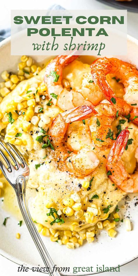 Sweet corn polenta with shrimp is a 30 minute weeknight wonder thanks to quick cooking polenta and shrimp. Lots of fresh juicy corn makes it unforgettable. Sweet Corn Polenta, Shrimp With Polenta Recipes, Venetian Shrimp With Polenta, Salmon With Polenta, Polenta With Shrimp, Shrimp Polenta Recipes, Shrimp And Corn Recipes, Shrimp And Polenta Recipes, Polenta Dinner Recipes