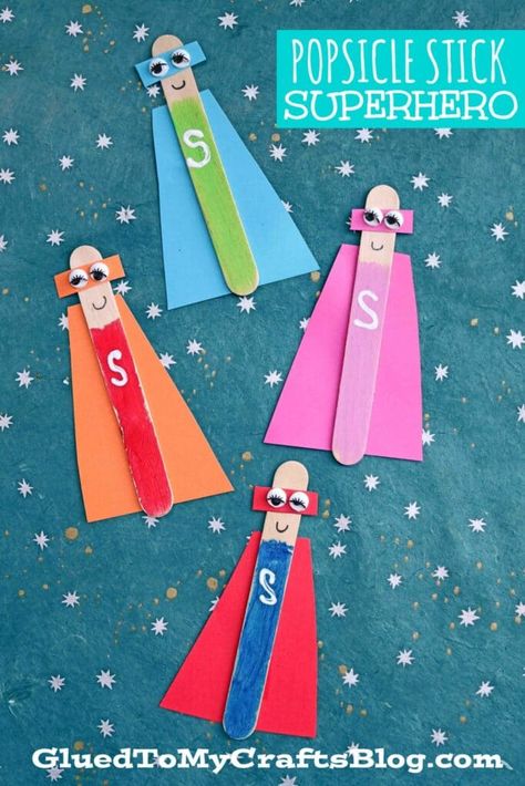 Superhero Preschool, Superhero Craft, Super Hero Activities, Sticks Crafts, Hero Crafts, Superhero Crafts, Superhero Classroom, Popsicle Crafts, Summer Camp Crafts