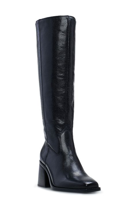 A contemporary square toe and flared block heel balance a versatile boot that will flawlessly complement your polished wardrobe. 2 3/4" heel (size 9) 15 1/2" shaft; 15 1/2" calf circumference Leather upper/synthetic lining and sole Made in Brazil Chanel Iman Style, Polished Wardrobe, Boot Outfits, Crocs Boots, Fall Wardrobe Essentials, Black Knees, White Boots, Baby Boy Shoes, Wide Calf