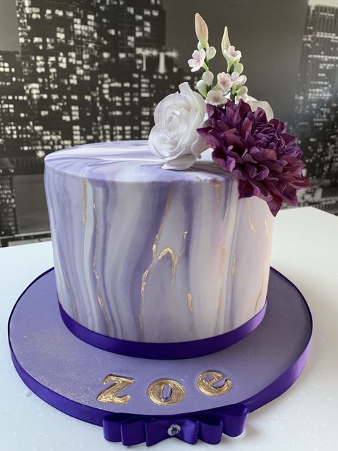 Purple Marble Cake Birthday, Purple Marble Cake With Gold, Blue And Purple Marble Cake, Marble Birthday Cake For Women, 40th Birthday Cake For Women Purple, Purple 50th Birthday Cake, Marble Cake Design Birthday, Purple Sweet 16 Cakes, Purple Birthday Cake For Women