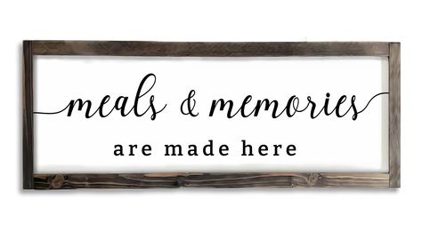 PRICES MAY VARY. Farmhouse Sign : Rustic Wood signs with inspirational quotes "Meals and Memories Are Made Here " - wooden texture, farmhouse frame, and easy wall hanging plaque. Kitchen Wall Decor Size : The farmhouse sign measures approx. 6.4 x 16.6 inches. Real Frames thickness it's around 0.8 Inches. Real Wood Frame Material : This farmhouse style home decor sign is very strong/sturdy . the frame is made of real solid wood and the letter board is made of MDF, the letter is printed on the sig Farmhouse Dining Room Wall Decor Ideas, Quotes For Kitchen Wall, Wall Above Kitchen Sink, Behind The Stove Decor, Kitchen Sign Ideas, Kitchen Signs Diy, Wall Hanging Quotes, Farmhouse Kitchen Decor Wall, Kitchen Sign Diy