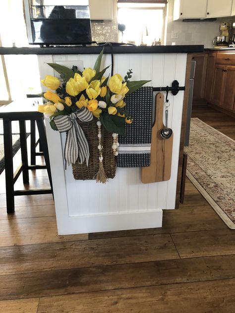 Side Of Kitchen Island, Kitchen Island Towel Bar, Towel Bar Decor, Kitchen Towel Bar, Newest Ideas, Walnut House, Kitchen Island Decor Ideas, Farmhouse Restaurant, Rental Home Decor