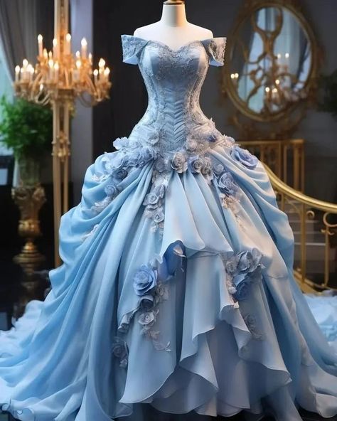 Beautiful blue dress for princesses around the world. Credits: fashions.universe Blue Ballroom, Royal Attire, Most Beautiful Dress, Best Formal Dresses, Formal Occasion Dress, Beautiful Long Dresses, Ballroom Dresses, Fantasy Dresses, Princess Dresses