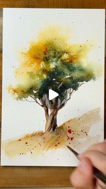 Negative Painting Watercolor Trees, Hazel Soan Watercolors, Drawing Over Watercolor, Watercolour Tutorials Watercolor Lesson, Trees In Watercolour, Graphic Design Watercolor, Watercolor Tree Tutorial, Watercolor Trees Tutorial Step By Step, Watercolor Drawing Step By Step