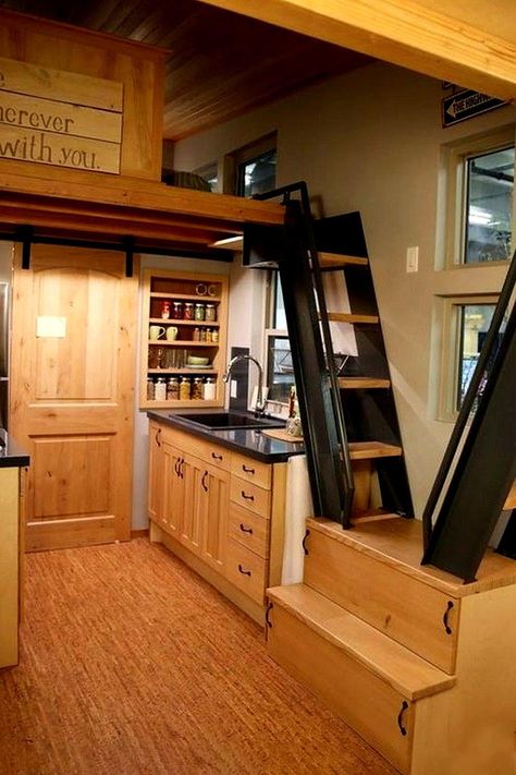 Inside Tiny Houses, Tiny House Kitchen Storage, Design Casa Piccola, Houses Kitchen, Tiny House Furniture, Tiny House Stairs, Homes Inside, Tiny House Interior Design, Tiny House Loft