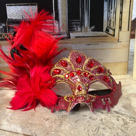 Brand New Red And Gold Masquerade Mask With Glitter With Feathers Perfect For Your Upcoming Halloween Party Masquerade Quinceanera Theme Red, Red Masquerade Dress, Masquerade Dress And Mask, Masquerade Party Decorations Theme, Masquerade Quinceanera Ideas, Masquerade Holiday Party, Christmas Masquerade Party, Masquerade Quinceanera, Masquerade Party Outfit