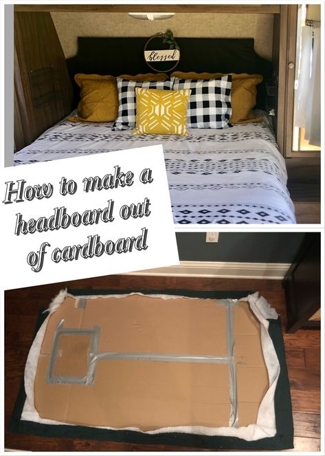 Rv Dog Bed Ideas, Diy Camper Headboard Ideas, Travel Trailer Headboard Ideas, Headboard Hacks Diy, Rv Headboard Remodel, Diy Rv Headboard Ideas, Rv Headboard Ideas Diy Projects, Camper Headboard Ideas, Camper Headboard