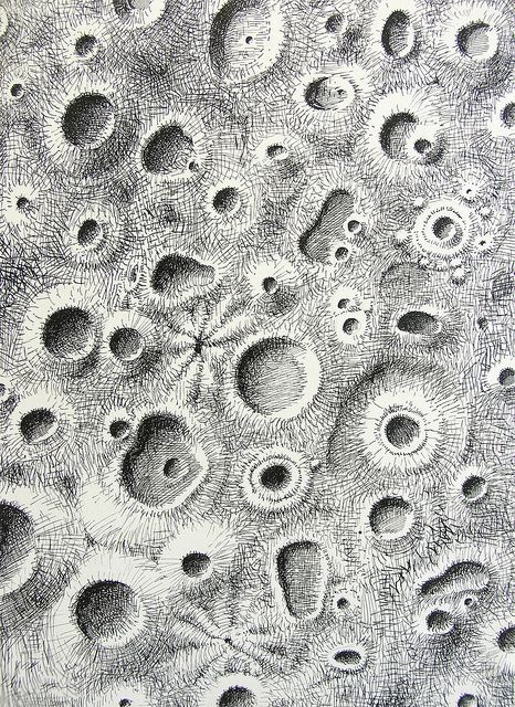 Craters by sarcoptiform, via Flickr. Ink. Moon Craters Drawing, Crater Drawing, Moon Craters, Art For School, Elements Of Art, School Projects, Drawing Reference, Drawing Ideas, Art Journal