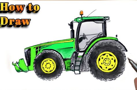 How to Draw a John Deere Tractor Step by Step How To Draw A Tractor Step By Step, Draw A Tractor, Taxi Drawing, Tractor Drawing, Drawing Instructions, Drawing Tutorials For Beginners, John Deere Tractor, Drawing For Beginners, John Deere Tractors