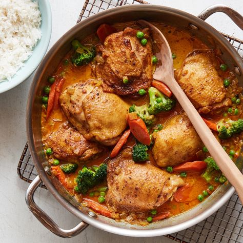 Curried Chicken Thighs by Food Network Kitchen Curry Chicken Thighs, Best Chicken Thigh Recipe, Curried Chicken, Chicken Thighs Recipe, Thighs Recipe, Chicken Breast Recipes Healthy, Boneless Chicken Thighs, Curry Chicken Recipes, Curry Recipe