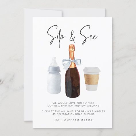 Sip & See Elegant Watercolor Blue Coffee Champagne Invitation  Zazzle Sip And See Party Ideas Girl Decoration, Sip N See Party Ideas Boy, Sip & See Baby Shower Ideas, Sip And See Party Invitations, Sip & See Party Ideas, Meet And Greet Baby Shower Ideas, Baby Sip And See Ideas, Sip N See Party Ideas, Sip And See Party Ideas Girl