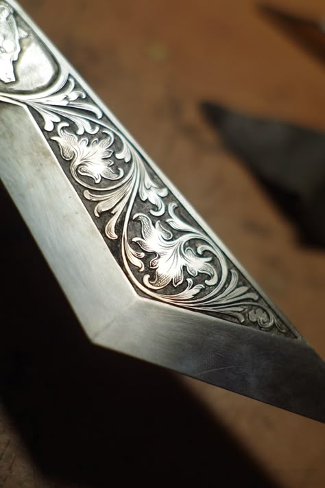 NDK_71. on Behance Knife Engraving, Ancient Drawings, Flourish Design, Engraved Knife, Metal Etching, Engraving Art, Carving Designs, Wood Carving Art, Metal Engraving