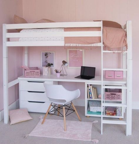 Girls Loft Bed, Desk And Storage, Girls Bed, Beds For Small Rooms, Loft Bed Plans, High Sleeper Bed, Bunk Bed With Desk, High Sleeper, Bed With Desk